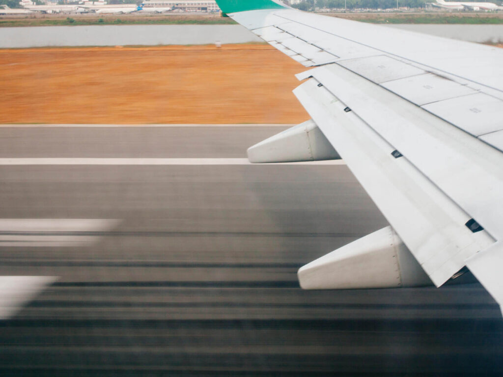 airplane wing while taking off